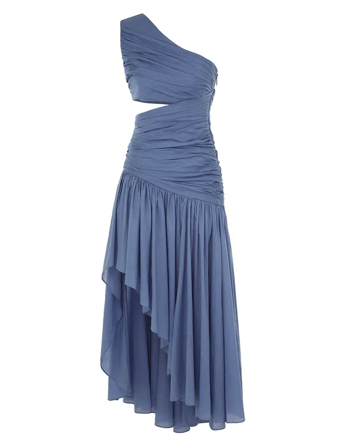 Women Zimmermann Clothing Golden Asymmetric Dress Blue