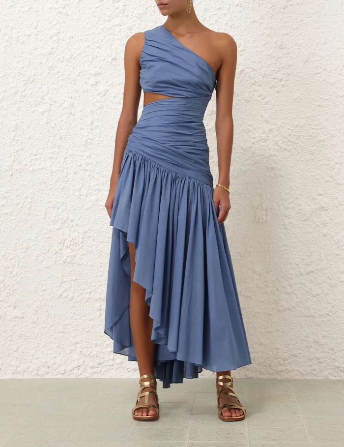 Women Zimmermann Clothing Golden Asymmetric Dress Blue