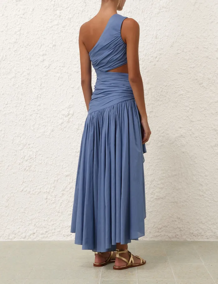 Women Zimmermann Clothing Golden Asymmetric Dress Blue