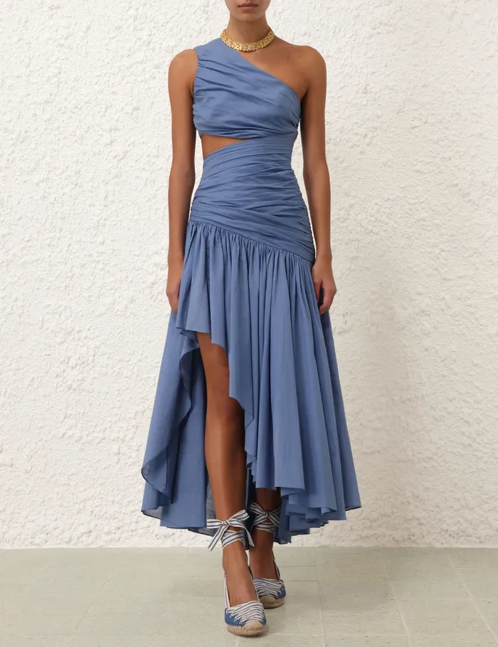 Women Zimmermann Clothing Golden Asymmetric Dress Blue