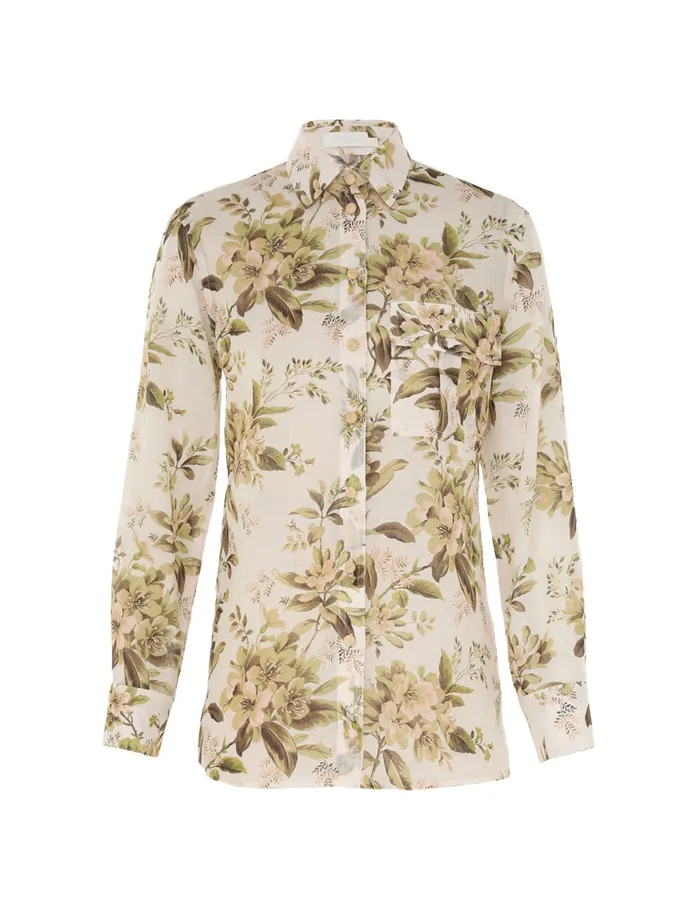 Women Zimmermann Clothing Golden Manstyle Shirt Sage Toile Floral