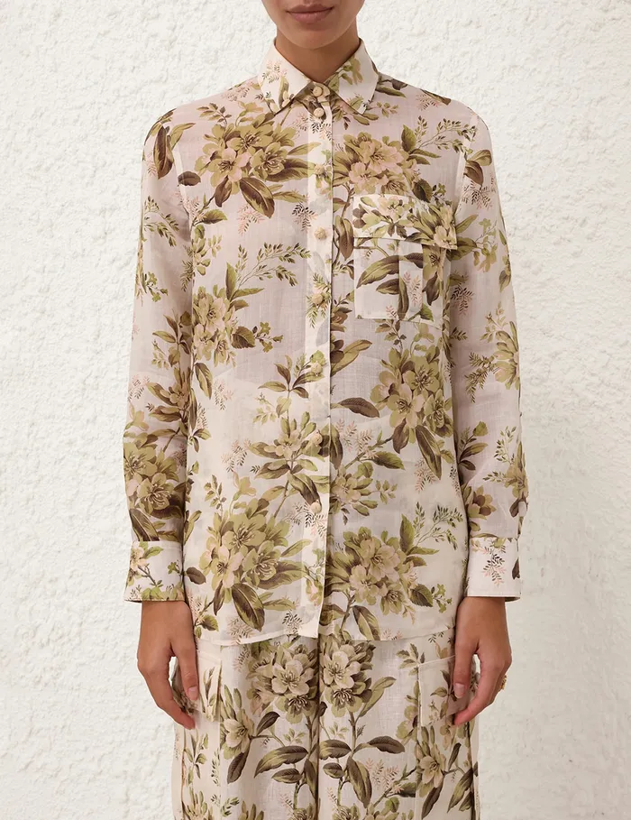 Women Zimmermann Clothing Golden Manstyle Shirt Sage Toile Floral