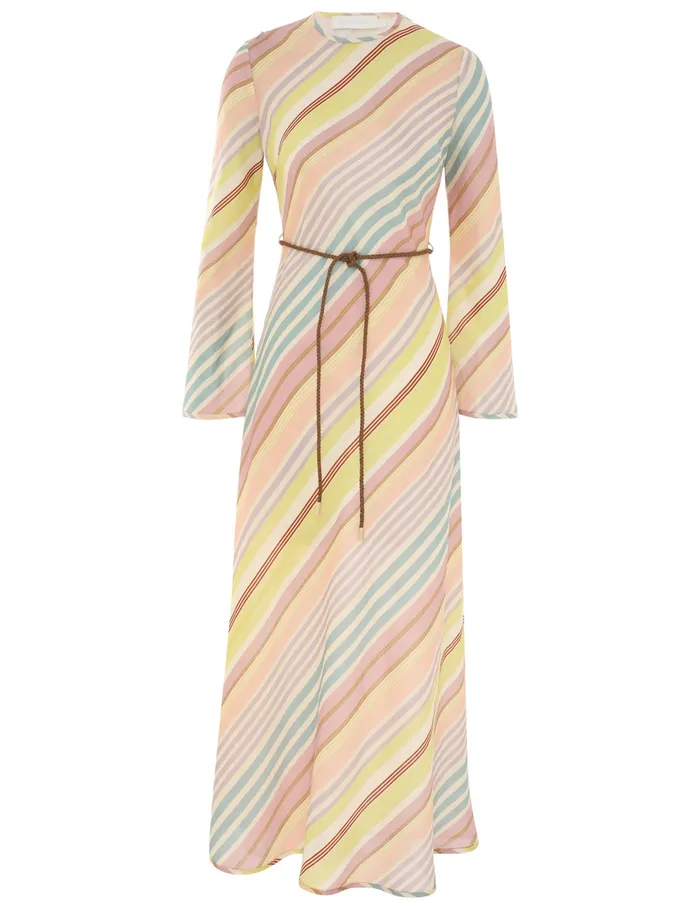 Women Zimmermann Clothing Halliday Bias Long Dress Multi Stripe