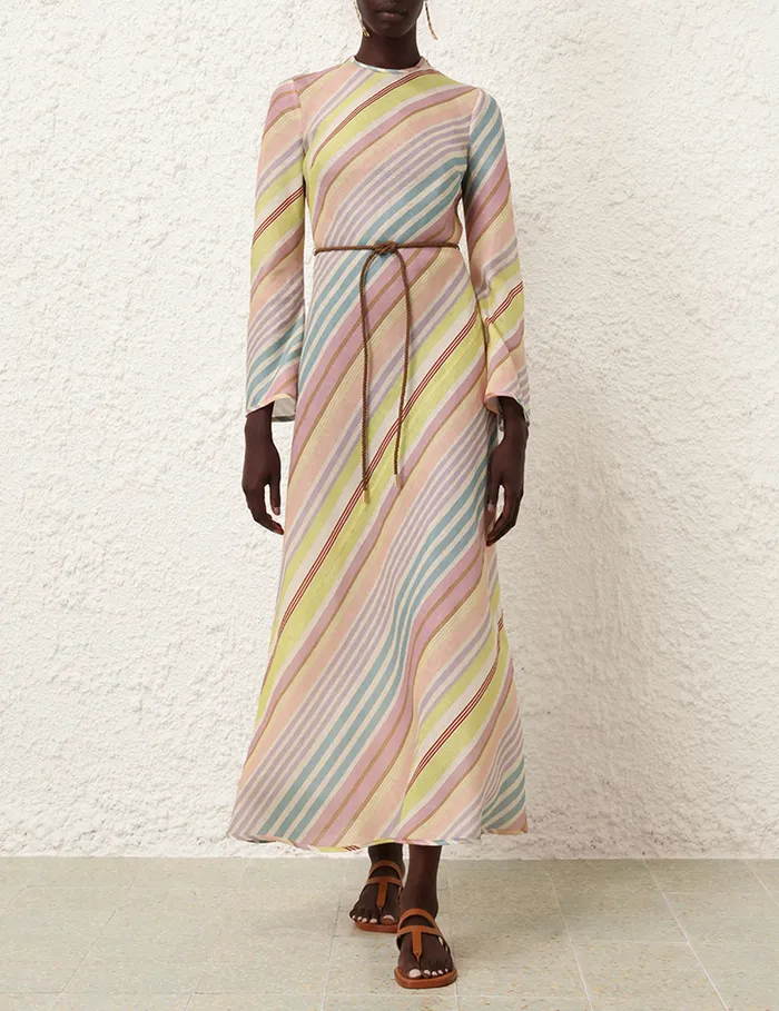 Women Zimmermann Clothing Halliday Bias Long Dress Multi Stripe