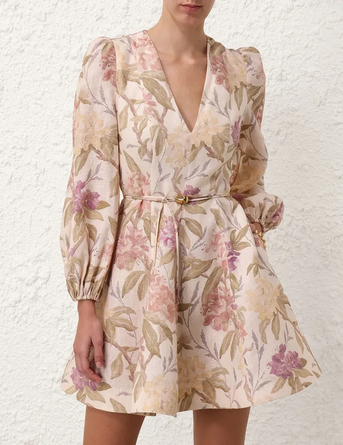 Women Zimmermann Clothing Illustration Belted Flip Dress Cream Inca Lily