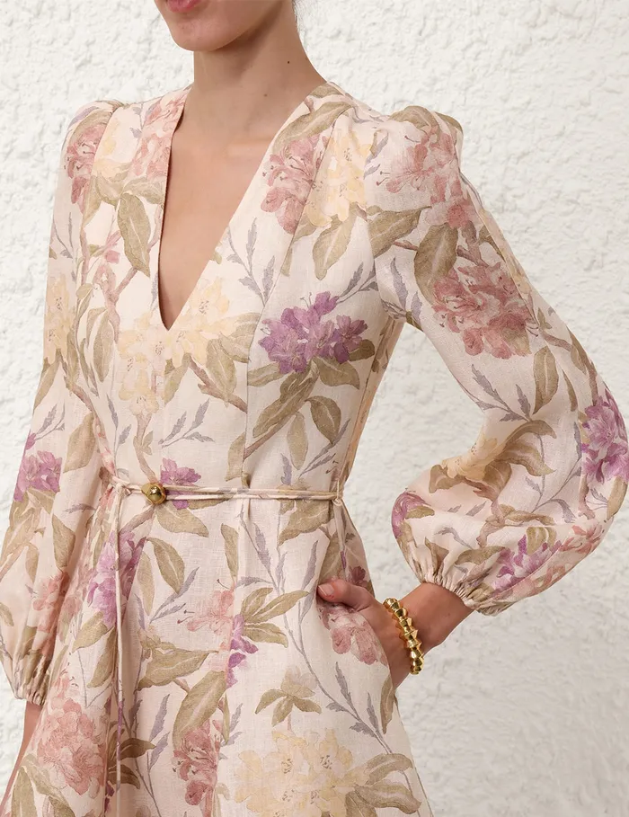 Women Zimmermann Clothing Illustration Belted Flip Dress Cream Inca Lily