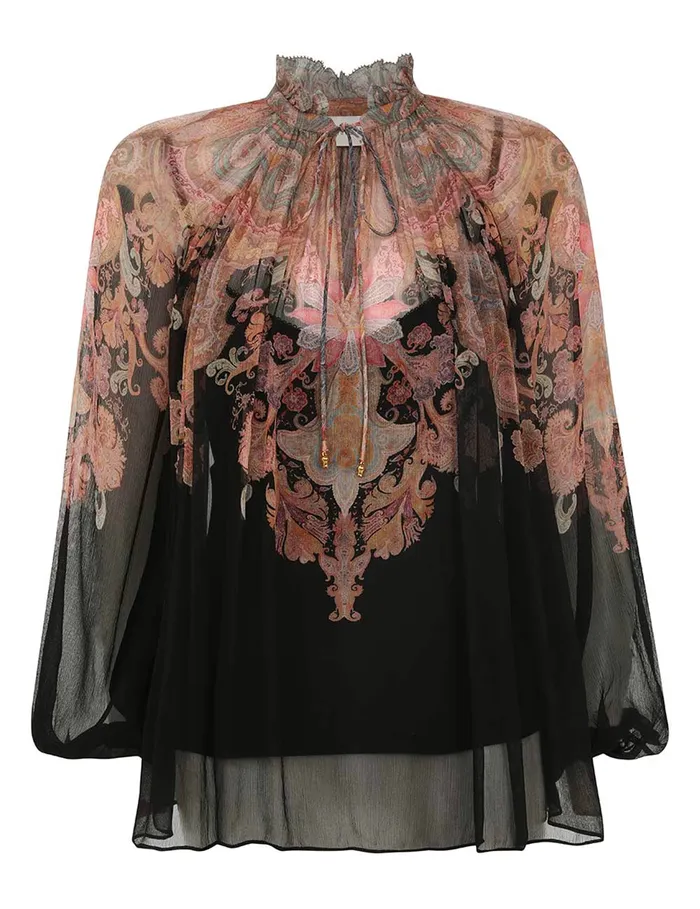 Women Zimmermann Clothing Illustration Billow Blouse Black Paisley