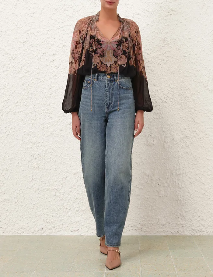 Women Zimmermann Clothing Illustration Billow Blouse Black Paisley