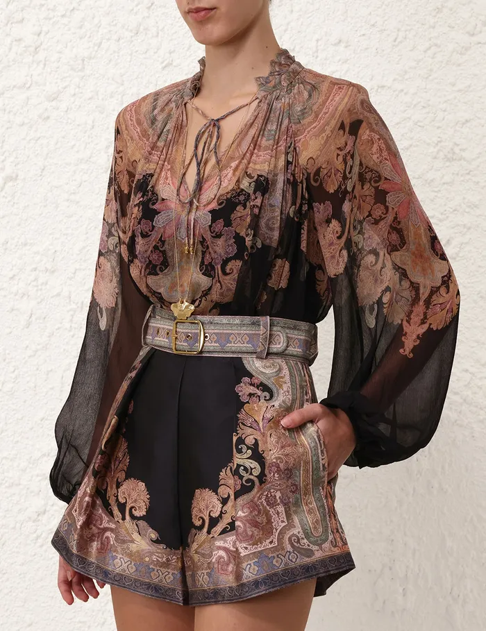 Women Zimmermann Clothing Illustration Billow Blouse Black Paisley