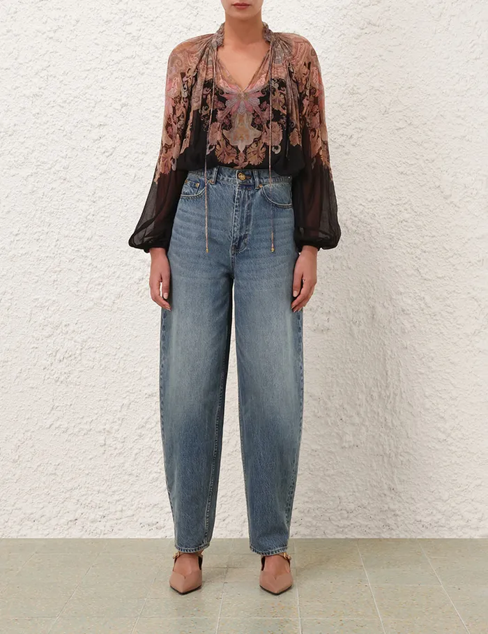 Women Zimmermann Clothing Illustration Billow Blouse Black Paisley