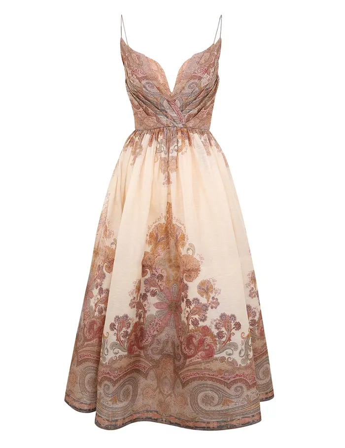 Women Zimmermann Clothing Illustration Draped Midi Dress Cream Paisley