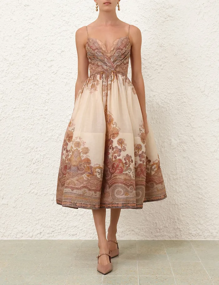 Women Zimmermann Clothing Illustration Draped Midi Dress Cream Paisley
