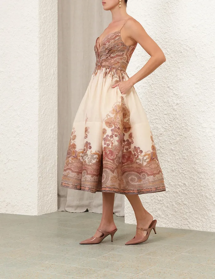 Women Zimmermann Clothing Illustration Draped Midi Dress Cream Paisley