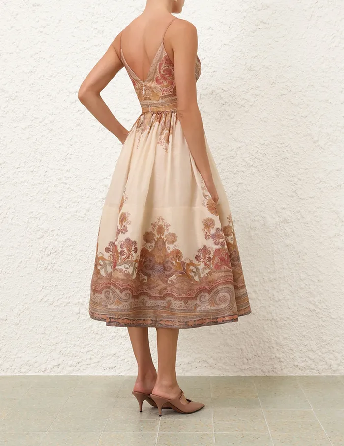 Women Zimmermann Clothing Illustration Draped Midi Dress Cream Paisley