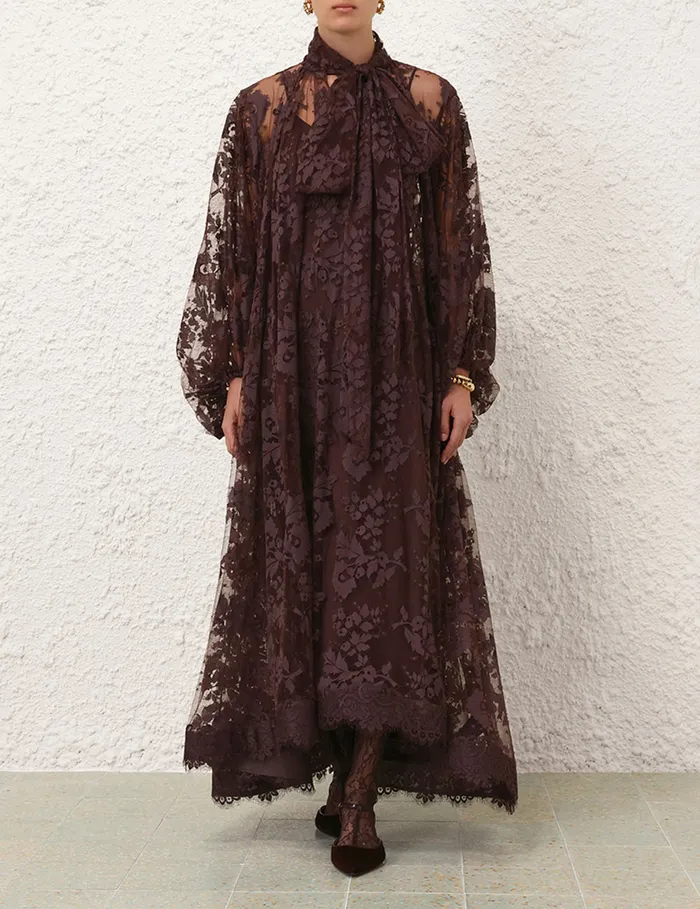 Women Zimmermann Clothing Illustration Lace Gown Mahogany