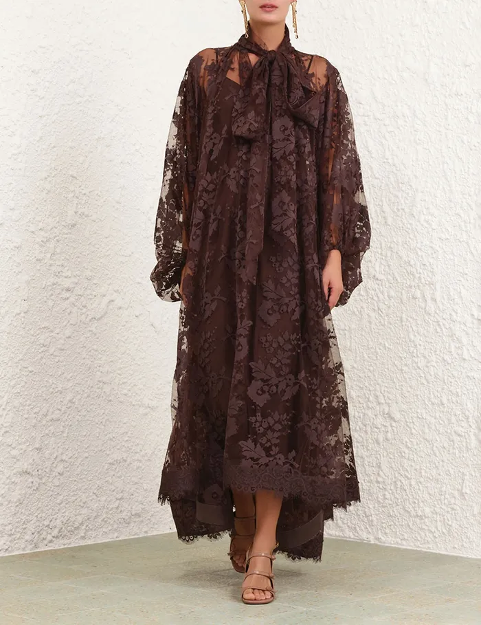 Women Zimmermann Clothing Illustration Lace Gown Mahogany