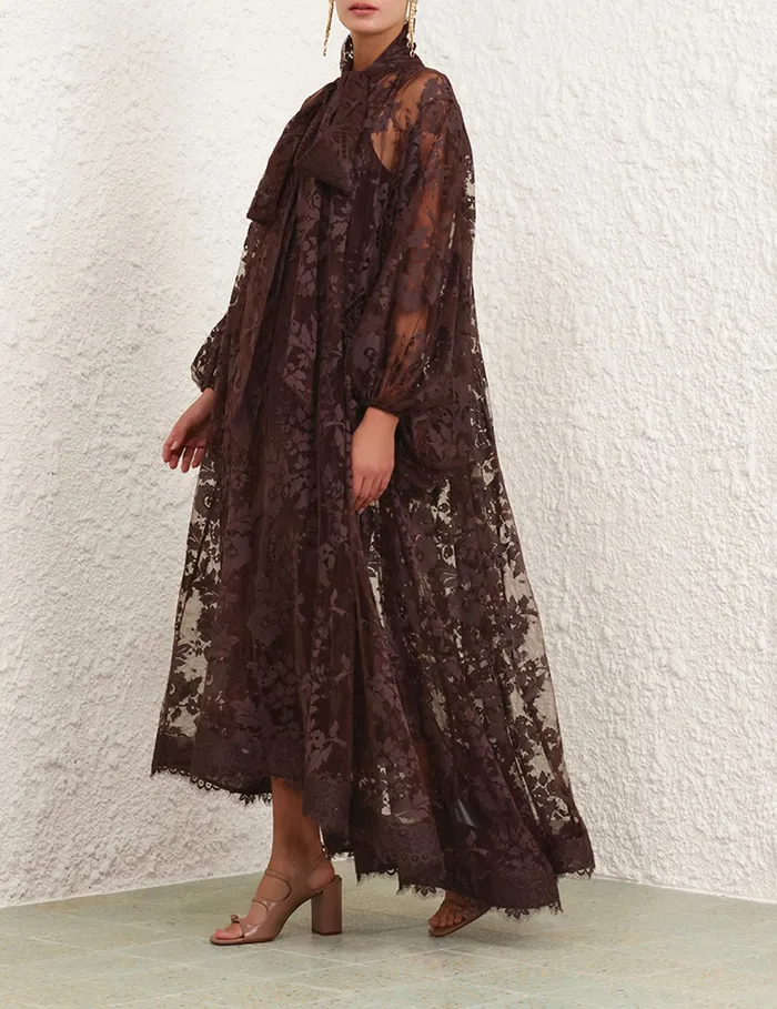 Women Zimmermann Clothing Illustration Lace Gown Mahogany