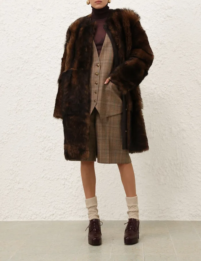 Women Zimmermann Clothing Illustration Shearling Coat Chocolate