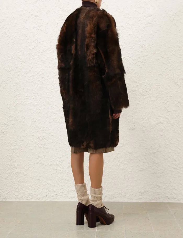 Women Zimmermann Clothing Illustration Shearling Coat Chocolate