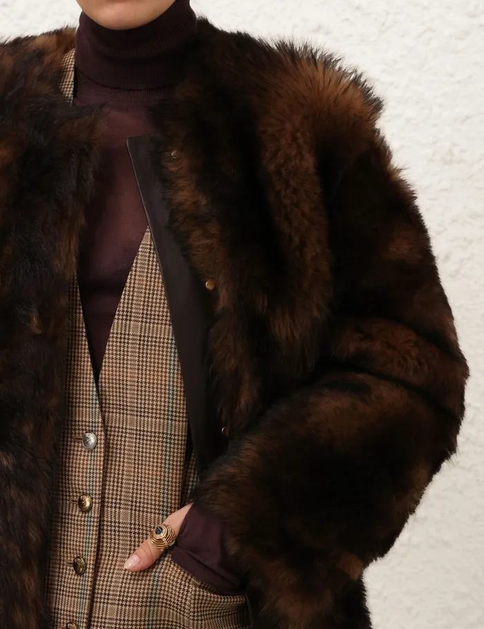 Women Zimmermann Clothing Illustration Shearling Coat Chocolate