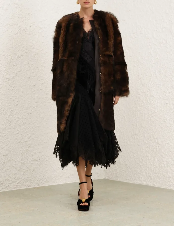 Women Zimmermann Clothing Illustration Shearling Coat Chocolate