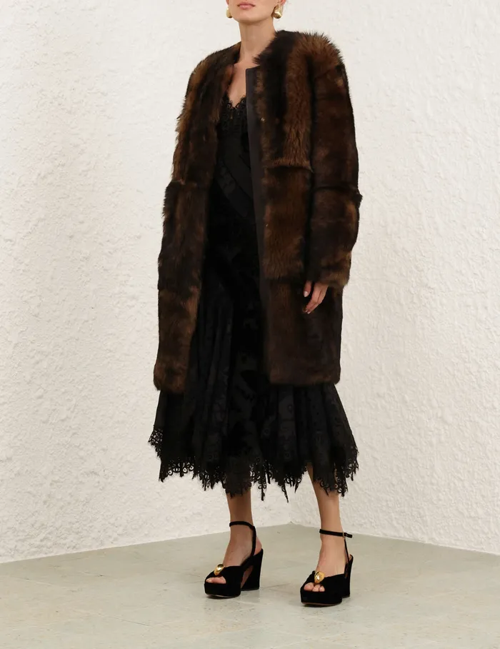Women Zimmermann Clothing Illustration Shearling Coat Chocolate