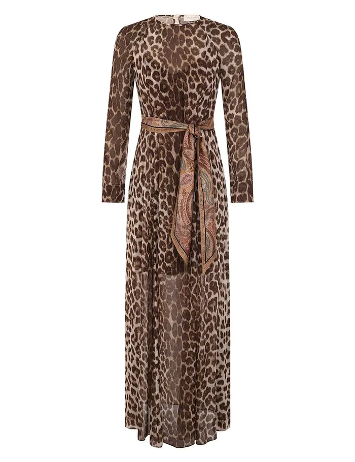 Women Zimmermann Clothing Illustration Sheath Dress Chocolate Leopard