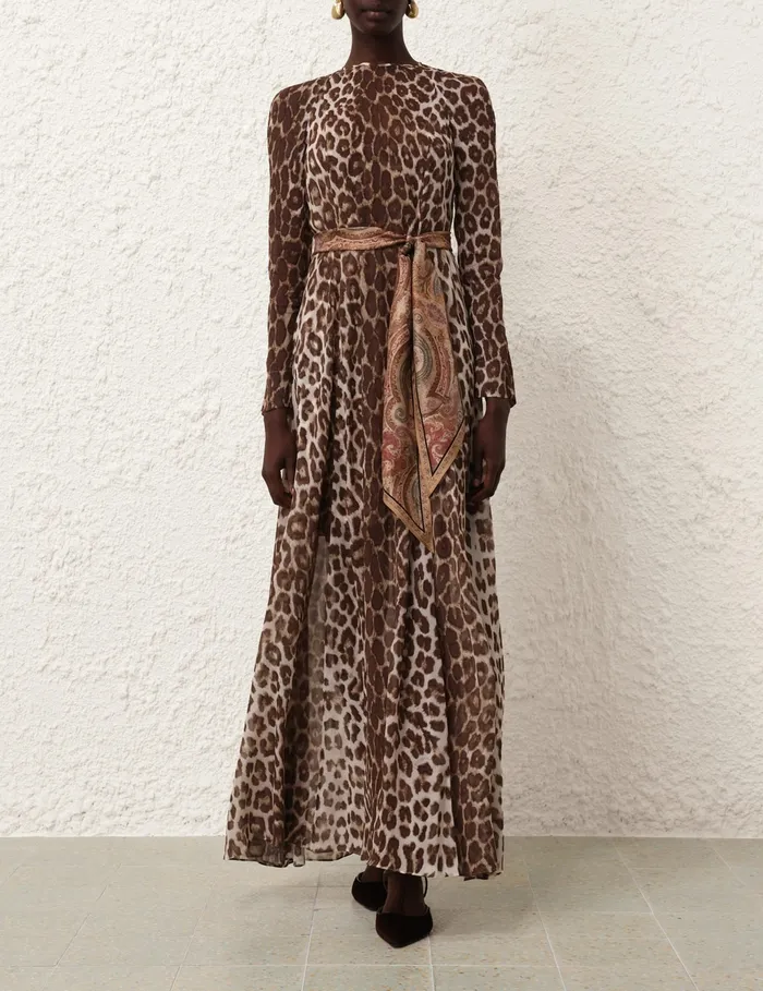 Women Zimmermann Clothing Illustration Sheath Dress Chocolate Leopard