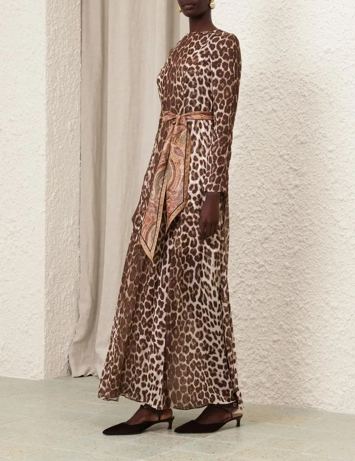 Women Zimmermann Clothing Illustration Sheath Dress Chocolate Leopard