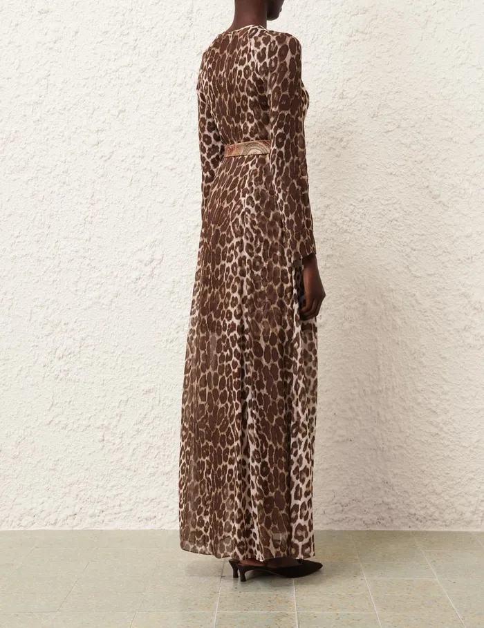 Women Zimmermann Clothing Illustration Sheath Dress Chocolate Leopard