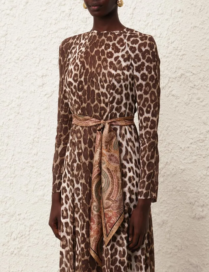 Women Zimmermann Clothing Illustration Sheath Dress Chocolate Leopard