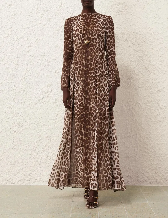 Women Zimmermann Clothing Illustration Sheath Dress Chocolate Leopard