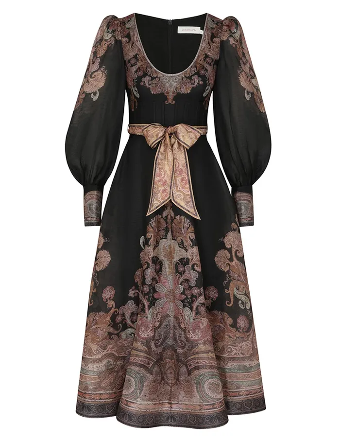 Women Zimmermann Clothing Illustration Structured Dress Black Paisley