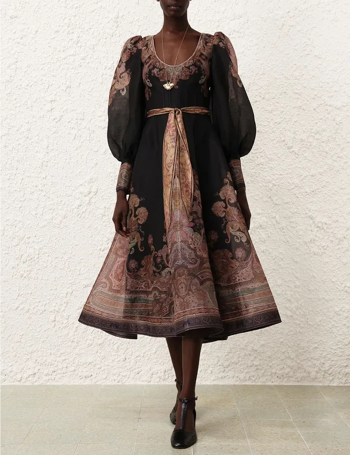 Women Zimmermann Clothing Illustration Structured Dress Black Paisley