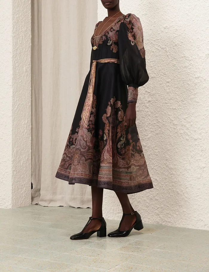 Women Zimmermann Clothing Illustration Structured Dress Black Paisley