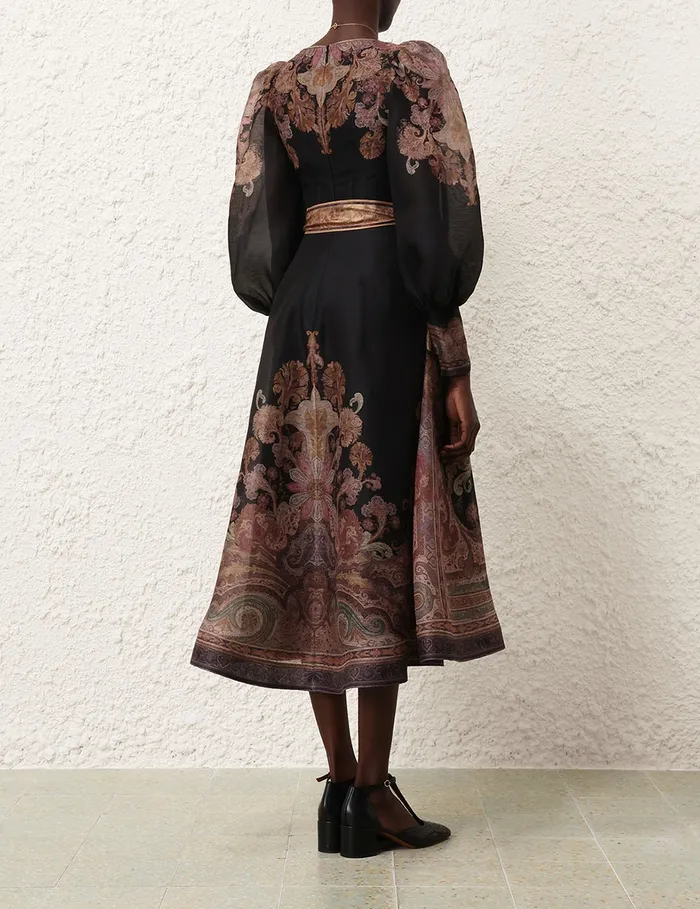Women Zimmermann Clothing Illustration Structured Dress Black Paisley
