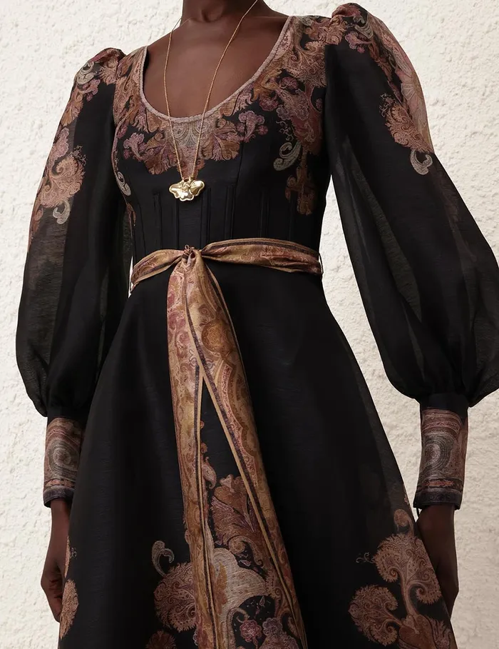 Women Zimmermann Clothing Illustration Structured Dress Black Paisley