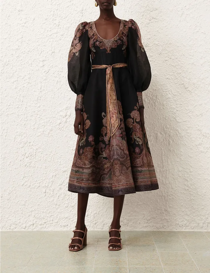 Women Zimmermann Clothing Illustration Structured Dress Black Paisley