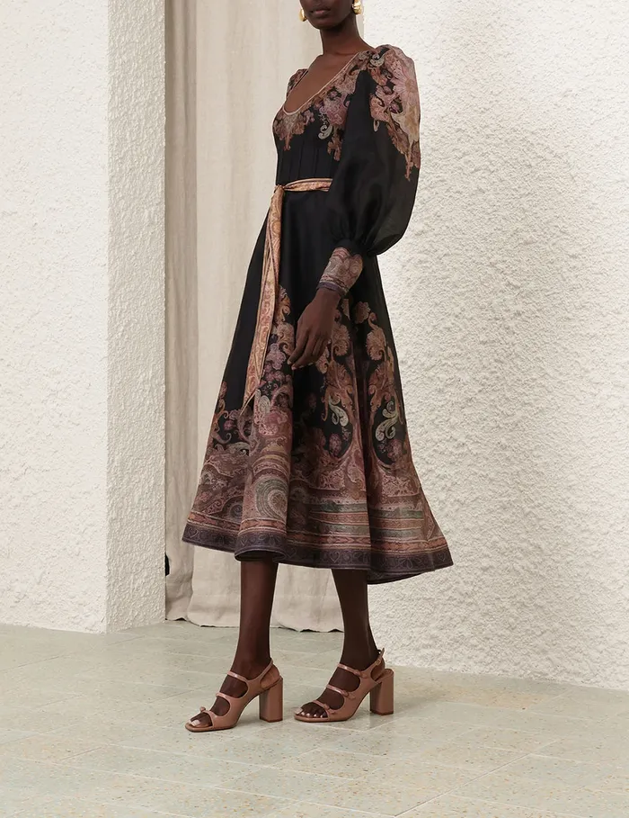 Women Zimmermann Clothing Illustration Structured Dress Black Paisley