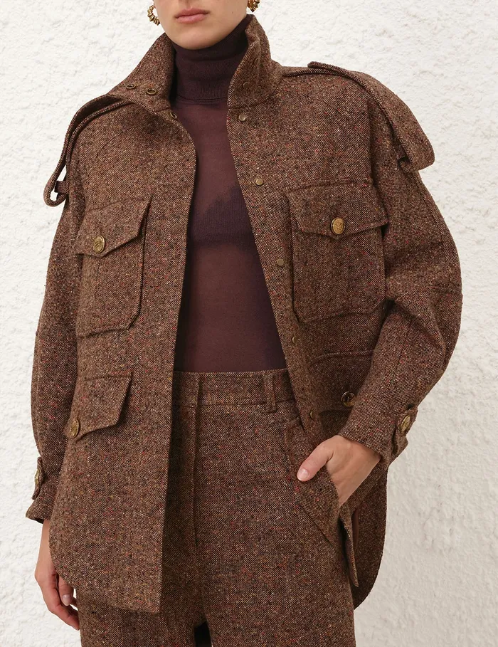 Women Zimmermann Clothing Illustration Tweed Jacket Brown Multi