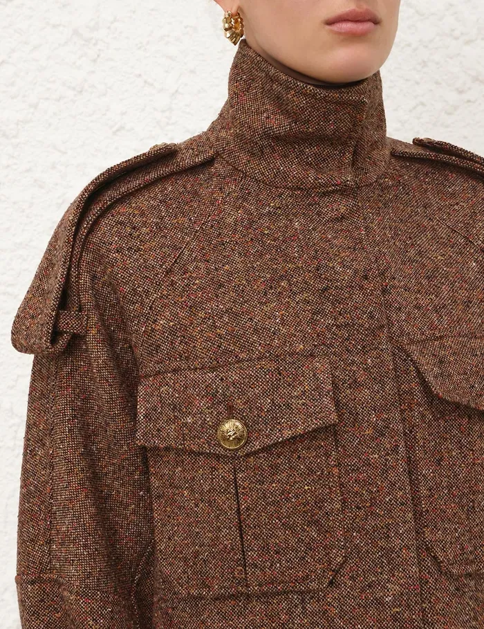 Women Zimmermann Clothing Illustration Tweed Jacket Brown Multi