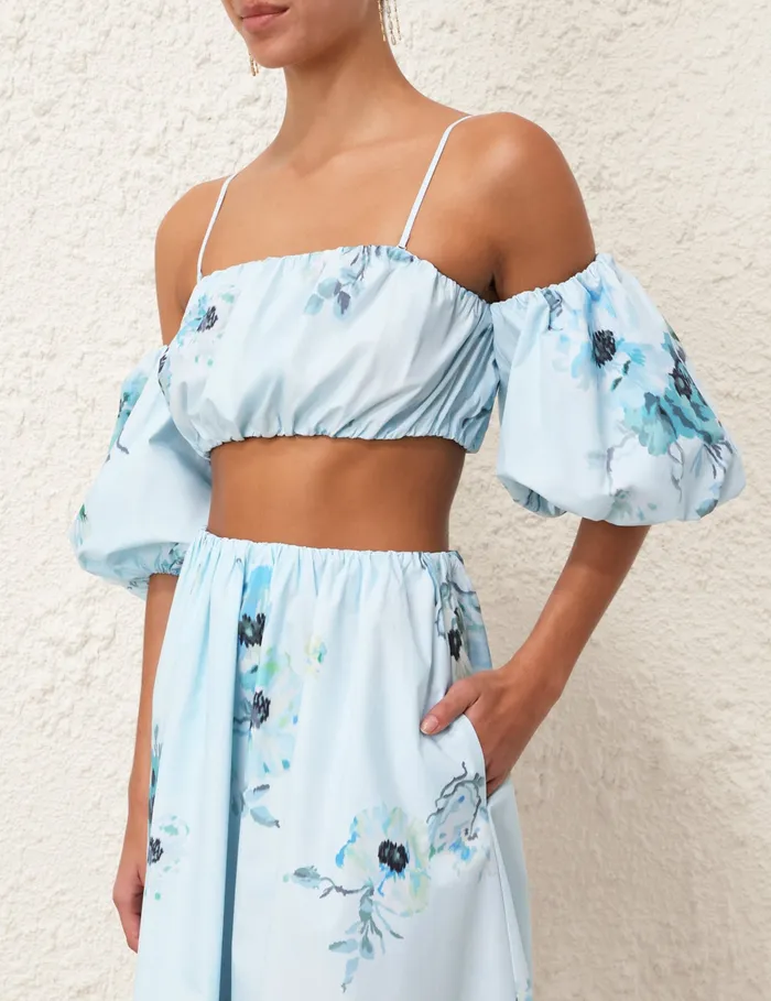 Women Zimmermann Clothing Lightburst Puff Sleeve Top Aqua Floral