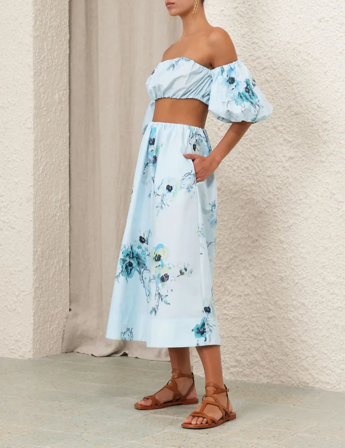 Women Zimmermann Clothing Lightburst Puff Sleeve Top Aqua Floral