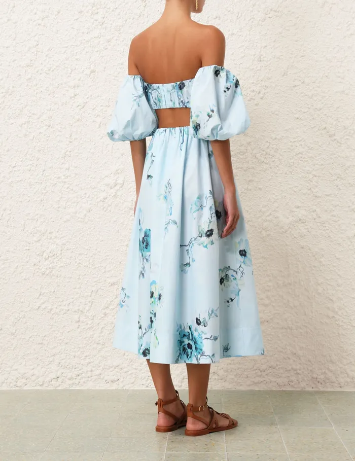 Women Zimmermann Clothing Lightburst Puff Sleeve Top Aqua Floral
