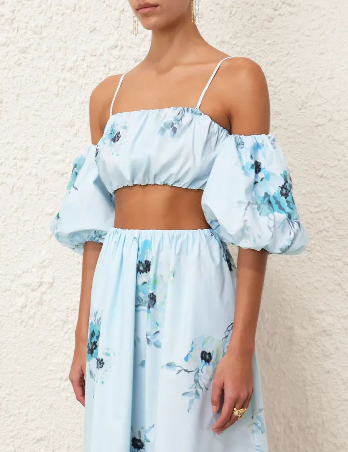 Women Zimmermann Clothing Lightburst Puff Sleeve Top Aqua Floral