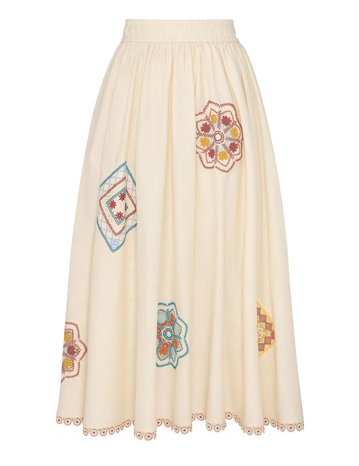 Women Zimmermann Clothing Ottie Doily Midi Skirt Cream Multi