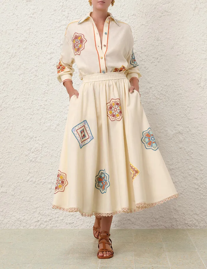 Women Zimmermann Clothing Ottie Doily Midi Skirt Cream Multi