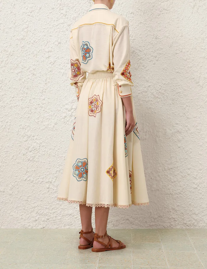 Women Zimmermann Clothing Ottie Doily Midi Skirt Cream Multi