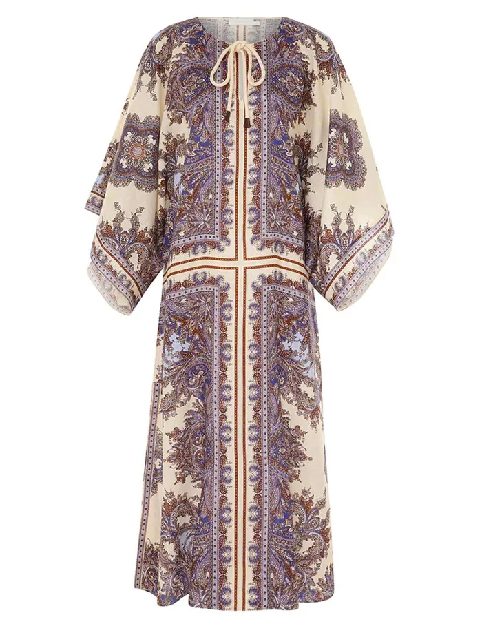 Women Zimmermann Clothing Ottie Kaftan Midi Dress Purple Paisley