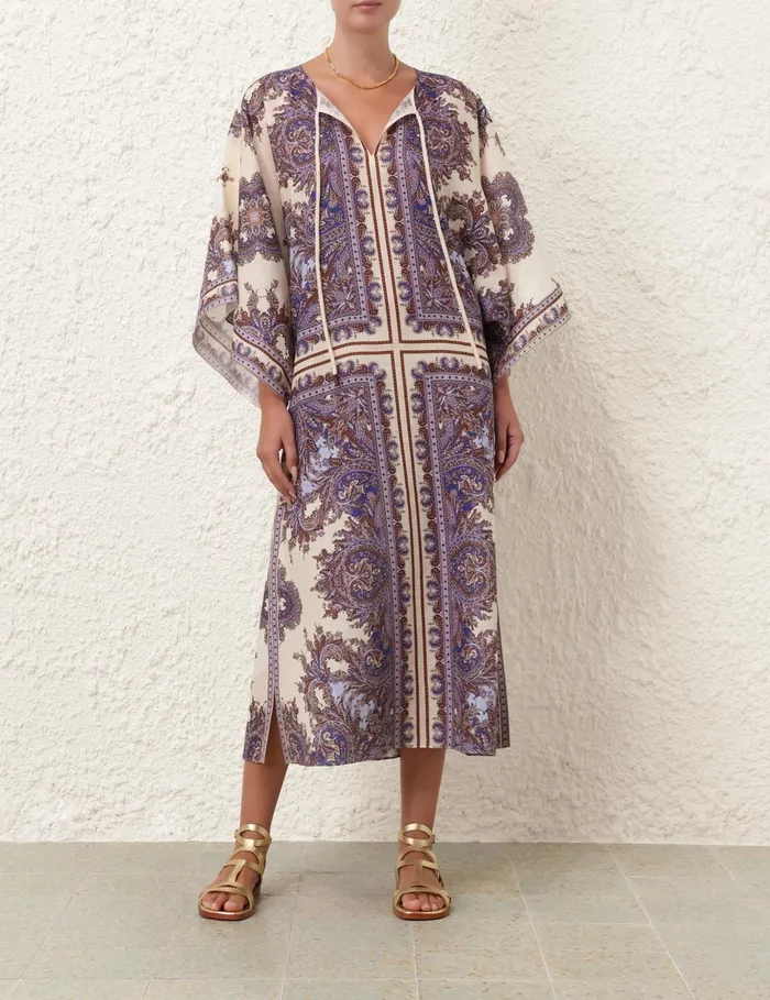 Women Zimmermann Clothing Ottie Kaftan Midi Dress Purple Paisley